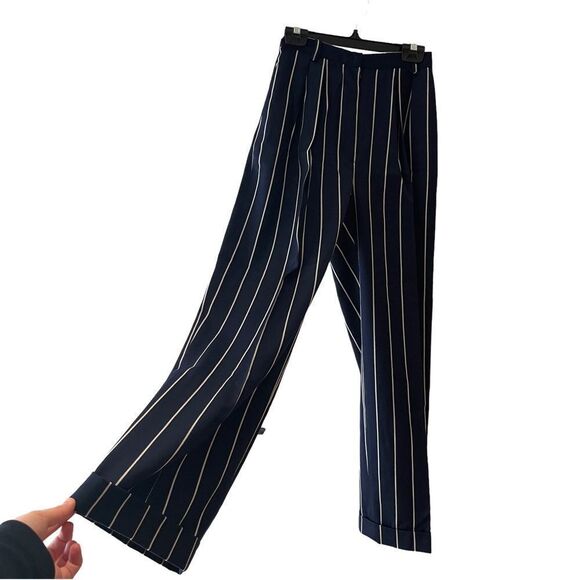 Vintage navy blue high waisted wool pinstripe tailored trousers XS - Picture 3 of 8